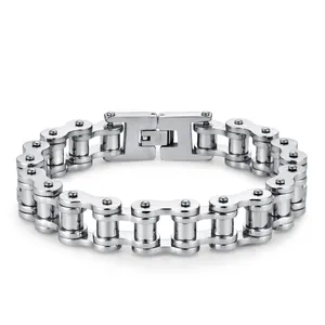 Bracciale da uomo a catena di bicicletta in acciaio inossidabile con finitura lucida