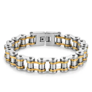Bracciale da Uomo in Acciaio Inossidabile con Maglie di Catena di Motocicletta Bici Rock Punk Gioielli Biker Oro Argento Nero