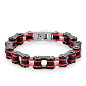 Hip hop style stainless steel bicycle chain bracelet in red and black industrial design