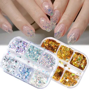 Set di paillettes per unghie a 6 griglie con stelle olografiche e cuori scintillanti
