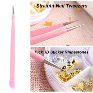 Pince à ongles double embout rose avec tête en silicone pour breloques et stickers