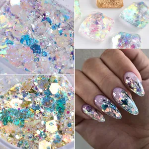 Irisierendes Nagelglitzer in 6-Gitter-Box mit holografischen Pailletten für Nailart-Deko