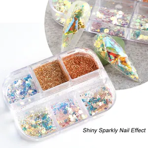 6-Fächer-Box mit schillerndem Nagelflimmer, Pailletten und feinem Puder für glänzendes Design