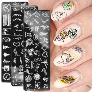 Plaques de Tamponnage pour Ongles en Acier Inoxydable Motif Floral Halloween Noël Outil de Manucure DIY pour Femmes