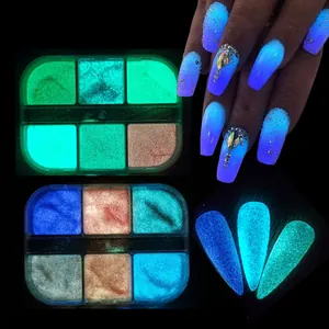6 Farben Leuchtender Zucker Nagel Glitzer Puder Glow In Dark Holografischer Laser Nagel Flocken Für Nagel Kunst Dekoration DIY Maniküre Zubehör