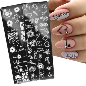 Plaques de stamping pour ongles en acier inoxydable avec fleurs et visages abstraits