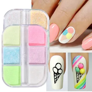 6er-Set leuchtendes Zucker-Nagelglitzerpulver für irisierende Maniküre-Effekte