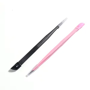 Brucelles à ongles doubles noires et roses avec têtes de pression en silicone et capuchons