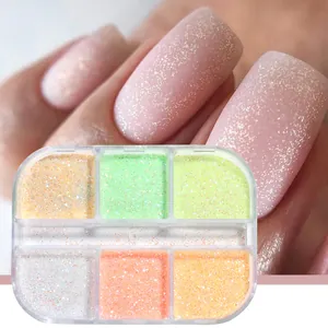 Detailansicht von 6-Farben Nagelglitzer Set mit leuchtendem Zucker-Laser-Effekt