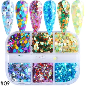 Dettaglio di set di glitter per unghie a 6 griglie con paillettes e scaglie olografiche