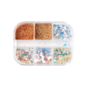 Profi 6er-Set Nagelglitzer mit schillernden Pailletten und feinem Schimmerpuder