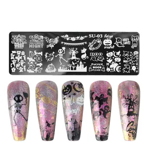 Détail de la plaque de stamping nail art Halloween avec motifs citrouilles et fantômes