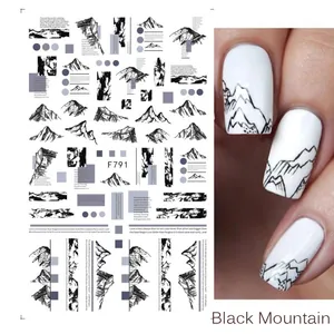 Adesivi per unghie F791 con montagne nere in stile minimalista nordico e moderno