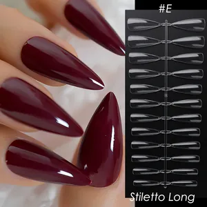 240pcs Stiletto Long nail tips set in clear and deep red wine glossy mirror finish