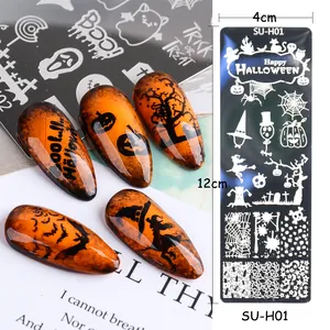 Piastra per stamping Halloween con zucche e streghe per nail art in acciaio inox
