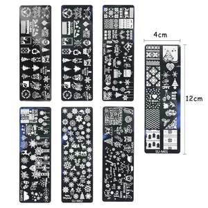 7-piece Christmas nail stamping plate set with reindeer and snowflake patterns, 12x4cm