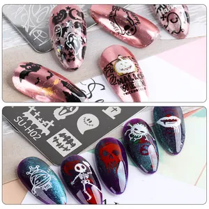 Piastra per stamping nail art Halloween con motivi zucca e teschio per manicure fai-da-te