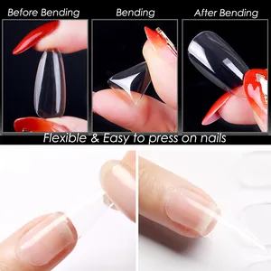 Macro view showing high flexibility and bending recovery of clear coffin nail tips