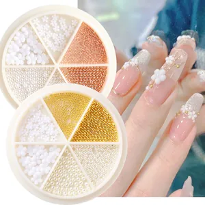 3D White Flower Artificial Pearl Metal Beads Nail Art Decoration For DIY Design Sweet Style Women Manicure Charms In Storage Box