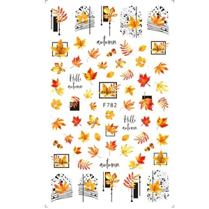 Autumn maple leaf 2D self-adhesive nail art stickers with orange fall leaf patterns