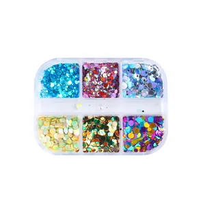 Set nail art da 6 scomparti con glitter olografici e paillettes miste per unghie