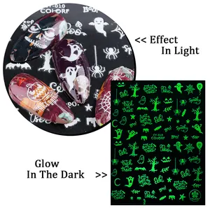Luminous Halloween nail stickers with pumpkins and ghosts featuring glow in the dark effect