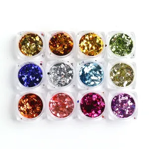 Paillettes à ongles sirène laser 12 couleurs en boîtes acryliques pour manucure d'été