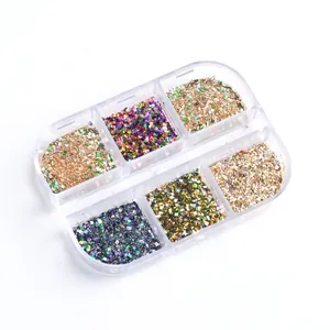 Six-grid box of mixed colorful nail sugar glitter powder with irregular sequins