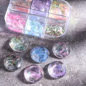 Makroaufnahme von 6-Farben schimmerndem Nagel-Opal-Puder-Set in einer 6-Gitter-Box