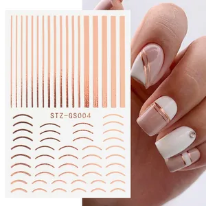 Dettagli di adesivi per unghie in oro rosa metallizzato con linee geometriche STZ-GS004