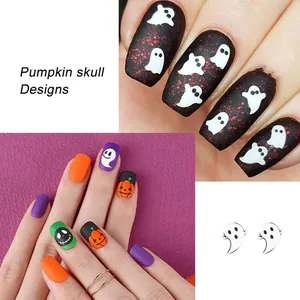 Stickers à ongles Halloween avec citrouille fantôme crâne en finitions mate et pailletée