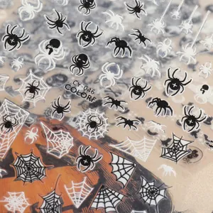 Autocollants 3D pour ongles Halloween avec motifs araignée et toile lumineuse pour fête