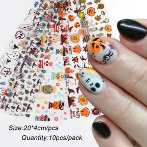 Autocollants de transfert d'ongles Halloween avec citrouilles et crânes pour manucure
