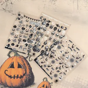 Autocollants d'ongles Halloween lumineux avec araignée, fantôme et citrouille