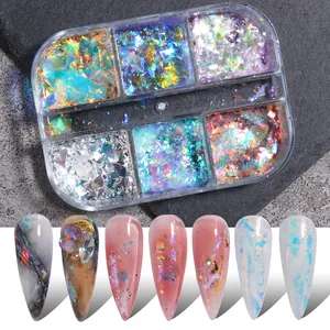 Escamas de Purpurina para Uñas Iridiscentes Aurora Lentejuelas Holográficas Irregulares Polvo de Ópalo para Decoraciones de Arte de Uñas DIY Joyería de Mujer