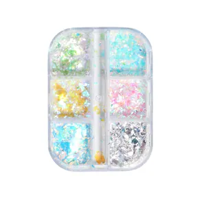 Set de 6 purpurinas Aurora para uñas con copos holográficos e iridiscentes para nail art