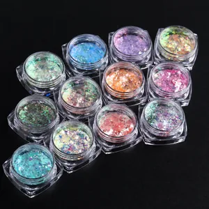 Set da 12 colori di scaglie di opale cangianti e polvere glitter aurora per nail art