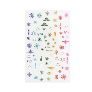 3D kleurrijke kerst nagelstickers met metallic sneeuwvlokken en gradiënt ontwerp F716