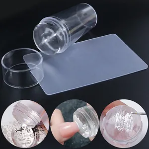 Klarer Silikon Nagelkunst Stempel Mit Schaber Französischer Maniküre Transfer Werkzeug Transparent DIY Nagel Design Stempel Mit Kappe Damen Schönheit