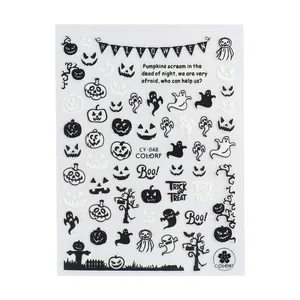 Autocollants 3D phosphorescents pour ongles Halloween avec motifs citrouilles