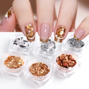 6-pack of shimmering nail art glitter flakes with mica marble effect for manicures