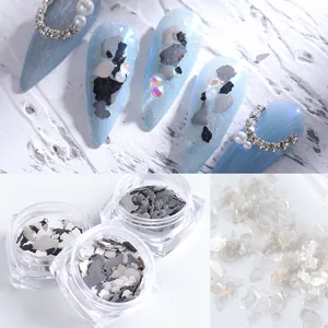 Irregular mica flakes and shell sequins for DIY nail art decoration in transparent jars