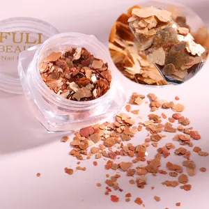 Irregular bronze nail sequins mica flakes in transparent jar for manicure art