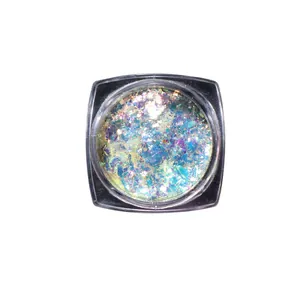 Irregular aurora nail glitter flakes with holographic ice blue and purple effects
