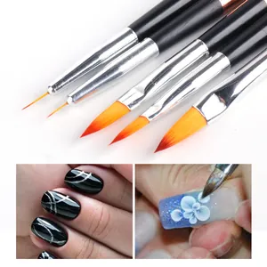 Set di 5 pennelli per nail art con manici neri per linee sottili e pittura floreale 3D