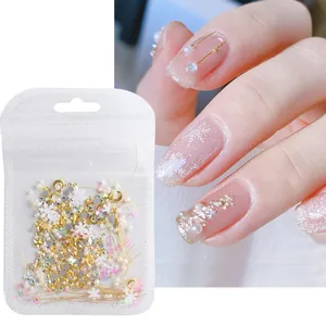Set de decoración de uñas con lunas doradas perlas y copos para manicura navideña