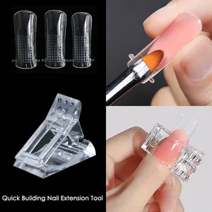 Kit d'extension d'ongles avec pinces de fixation transparentes et pinceau