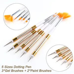 Pennelli nail art a doppia punta con setole in nylon e strumenti per punteggiatura