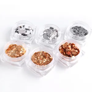 Set of 6 nail art decoration flakes in metallic bronze and neutral grey tones