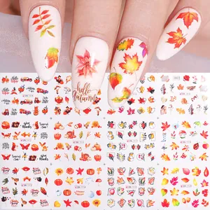 Autumn Maple Leaf Squirrel Thanksgiving Nail Stickers Water Transfer Decals For Women Festive Nail Art Decoration Accessories